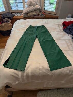 Green Wide-Leg Vegan Leather Pants